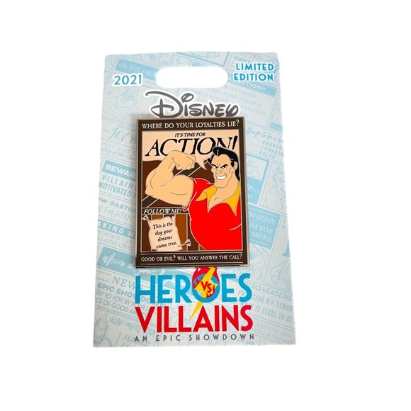 Disney Parks Heroes vs Villains Recruitment Poster Series Gaston Limited Pin - Picture 1 of 3